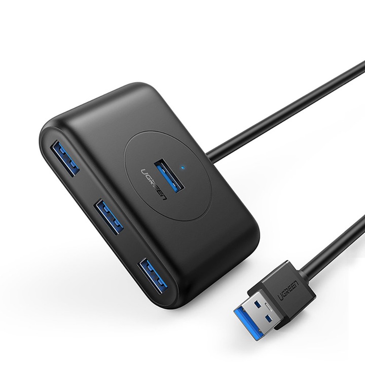 USB 3.0 5 az 1-ben hub, 4 db USB 3.0 porttal és 1 db C típusú porttal, 25 cm, fekete, HUR-BBL7354
