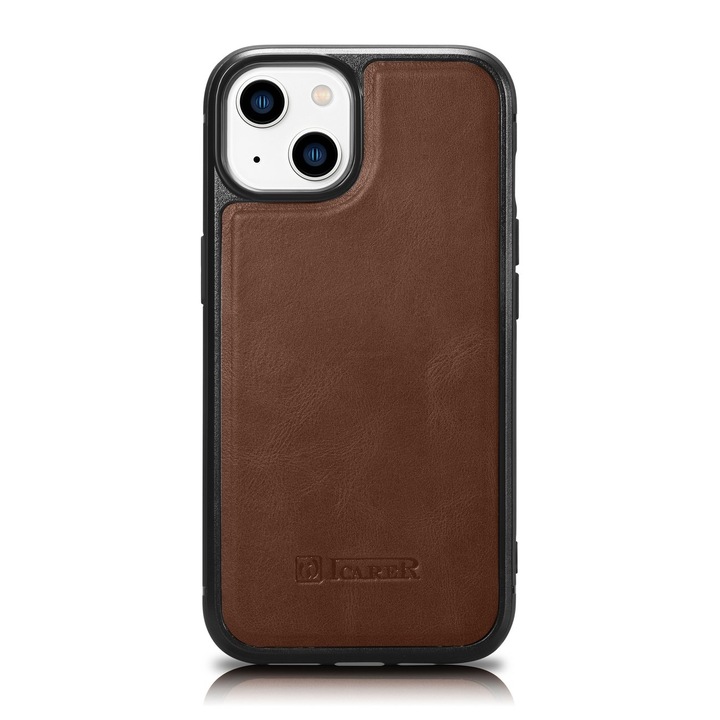 ICarer Leather Oil Wax MagSafe Apple iPhone 14 Plus brown telefontok
