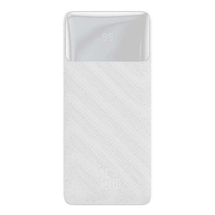 Преносима батерия Baseus Bipow, 10000mAh, 15W, с USB към Micro-USB кабел. 0.25m, Бял