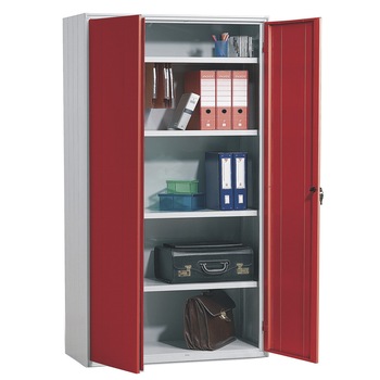 Dulap metalic cu 4 rafturi AP80, 800x400x1800 mm (LxlxH), 50 kg/polita, usi color (rosu) Dulap metalic cu 4 rafturi AP80, 800x400x1800 mm (LxlxH), 50 kg/polita, usi color (rosu)