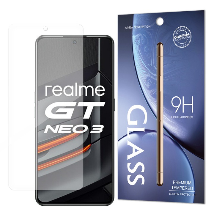 Защитно фолио за стъкло, Hurtel, 9H, Съвместимо с Realme GT Neo 3, Прозрачно