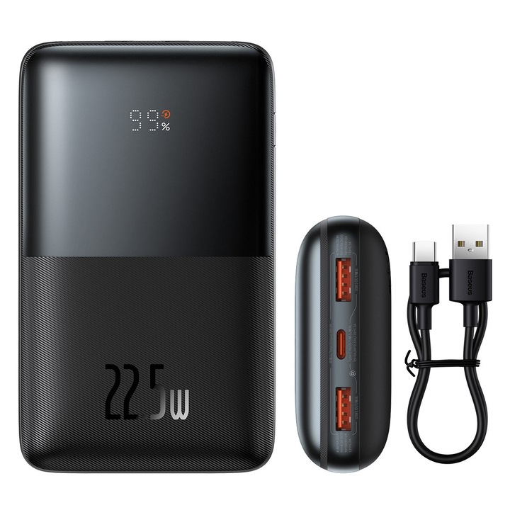 Acumulator extern Baseus Bipow Pro 20000mAh, 2x USB-A, 1x USB-C, Incarcare rapida, cablu USB-A la USB-C inclus, 22.5 W, Negru