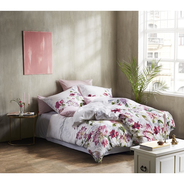 Спално бельо, Fleuresse, Сатен, 135x200 см, Бяло/Розово