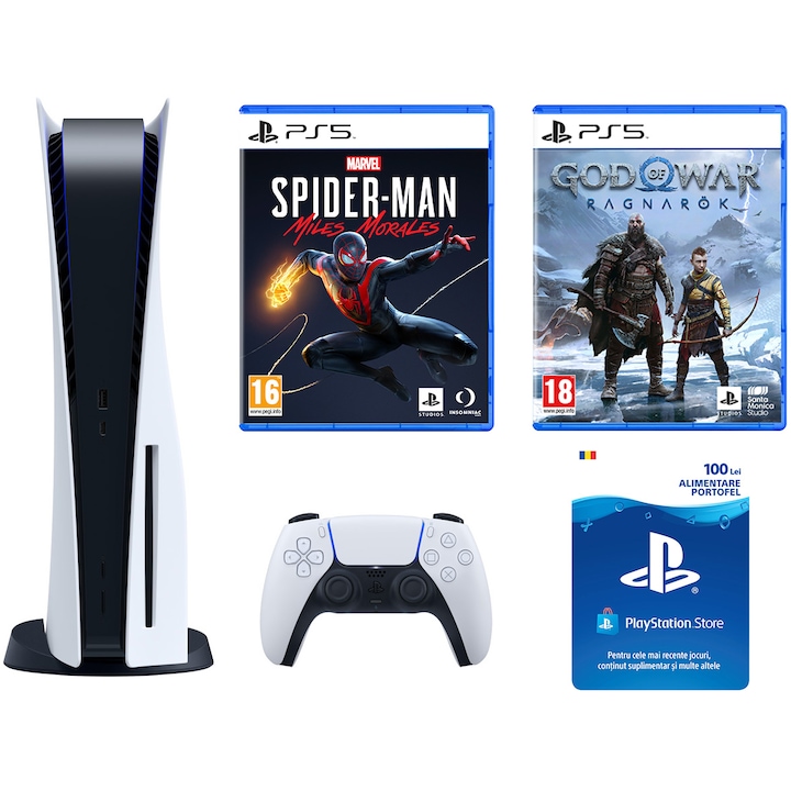 Конзола PlayStation 5 + PS5 игра God of War Ragnarok + PS5 игра Marvel's Spider-Man: Miles Morales + PSCard 100 RON