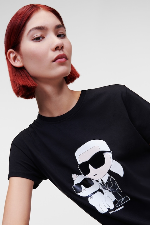 Karl Lagerfeld, Тениска от органичен памук Ikonik с лого, Черен