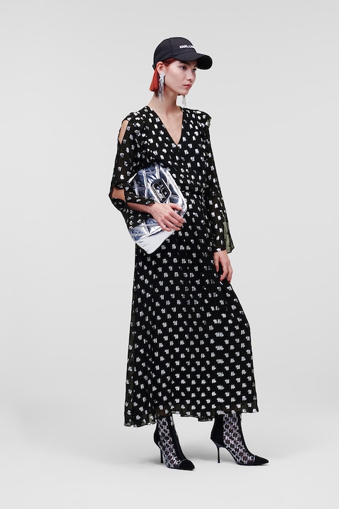 Karl Lagerfeld, Разкроена миди рокля на лога, Черен