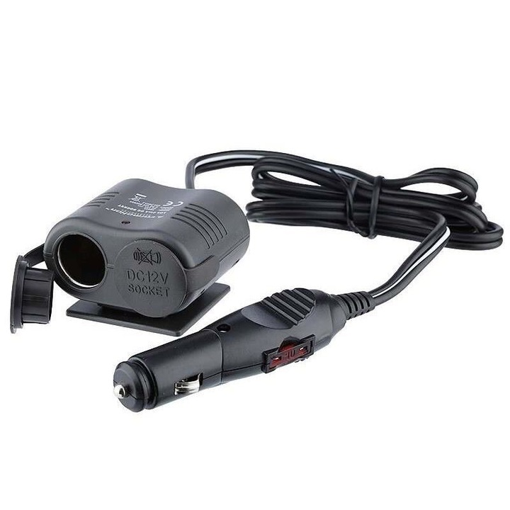 Cablu prelungitor cu stecher si 2 prize, 12-24V, 10A, Heavy Duty, 58604 Carmotion