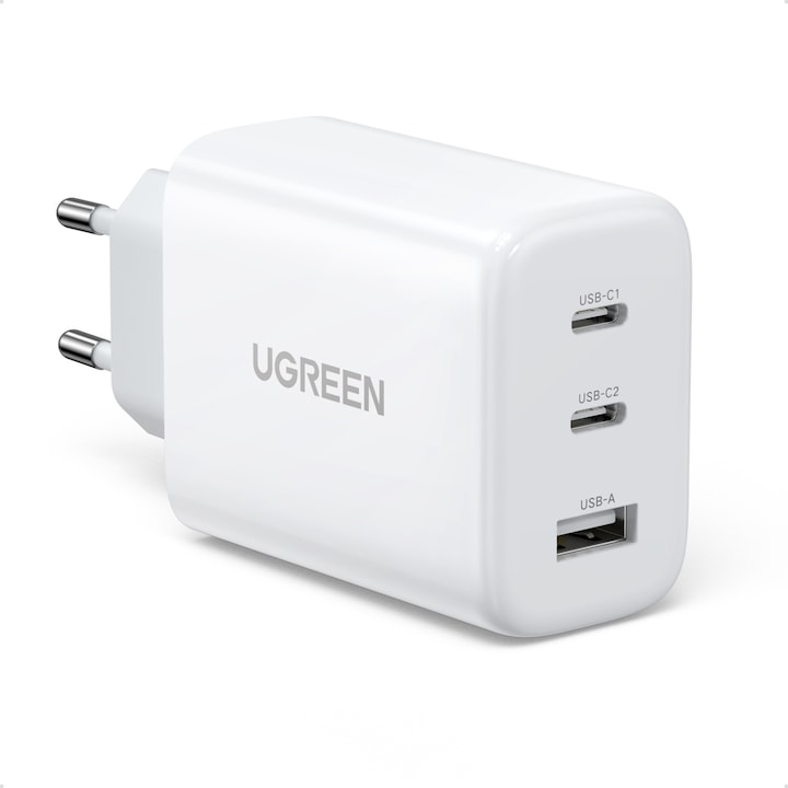 Бързо зарядно, Ugreen, 2x USB Type C / USB, 65 W, Бяло