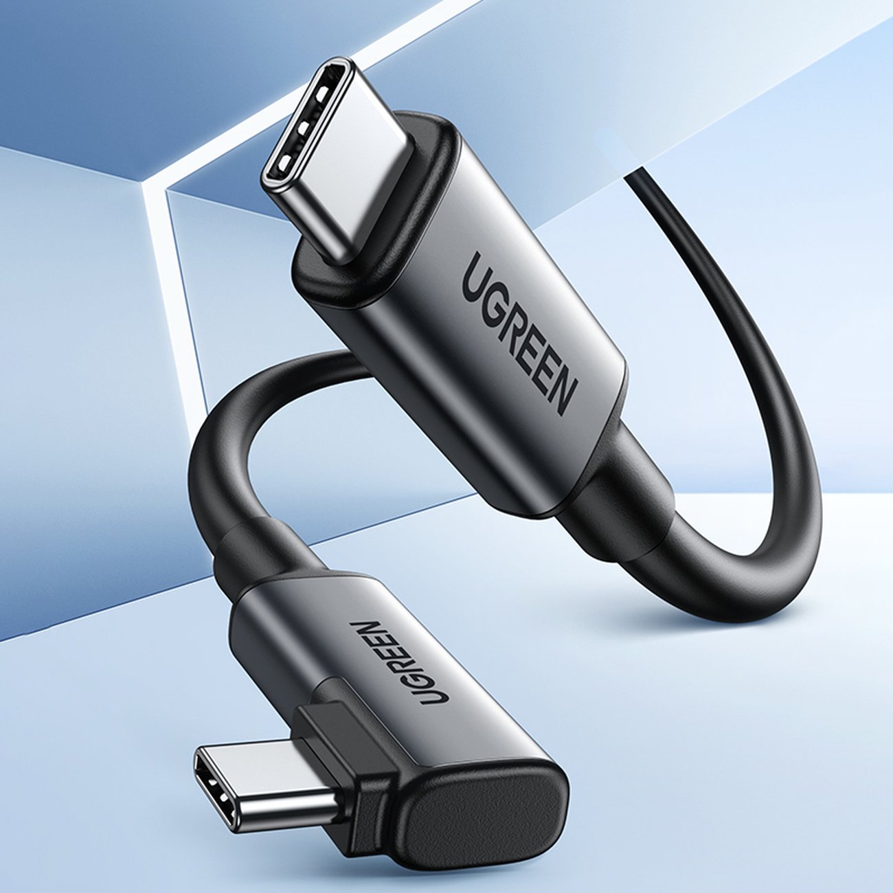 Ъглов кабел Ugreen, USB-C към USB-C, за зареждане 60W, предаване на ...