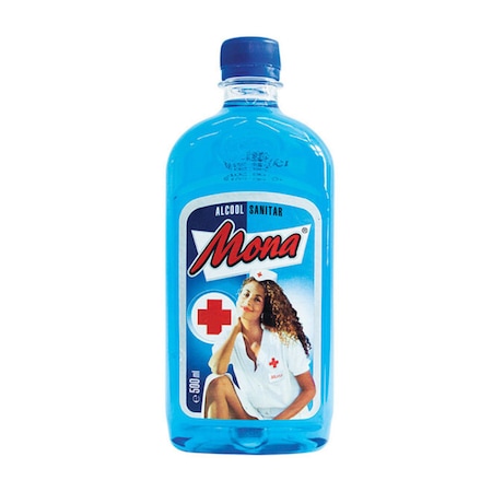 Alcool sanitar Mona 500ml, culoare albastru, 70%