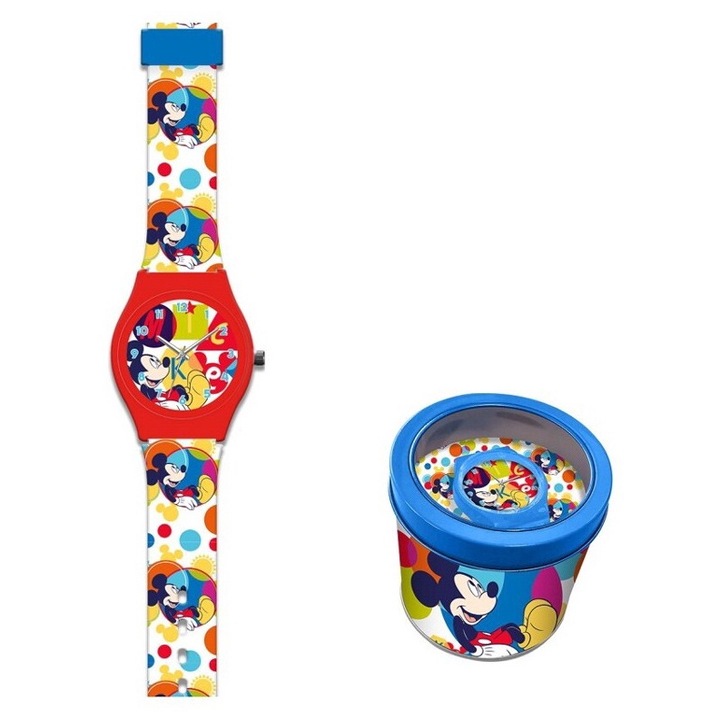 Ceas analogic pentru copii Mickey Mouse Disney in cutie cadou Rosu
