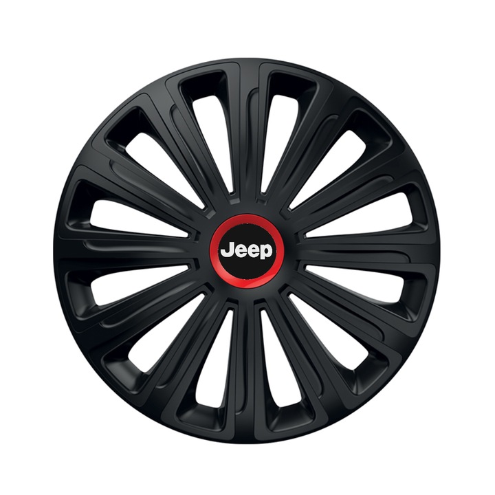 Set 4 capace roti Negre Cu Inel Rosu Trend R16 pentru gama auto Jeep