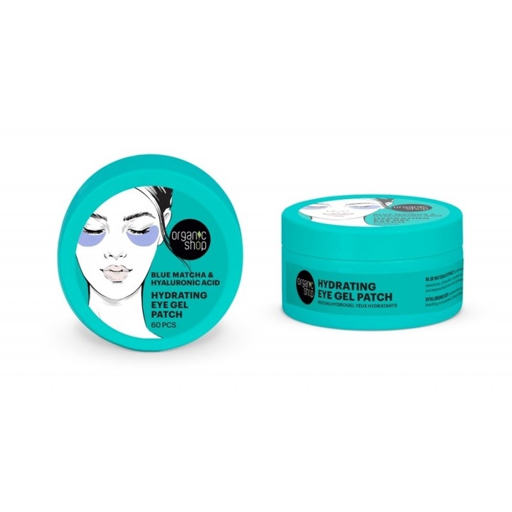 Masca patch pentru ochi hidratanta cu acid hialuronic blue matcha, 60 buc - Organic Shop