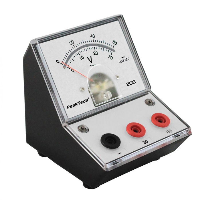 Peaktech analóg voltmérő, P205-12, 2 mérési tartomány, fehér/fekete