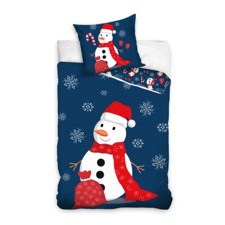 Hóember mintás karácsonyi ágynemű, 160x200 cm, 100% pamut