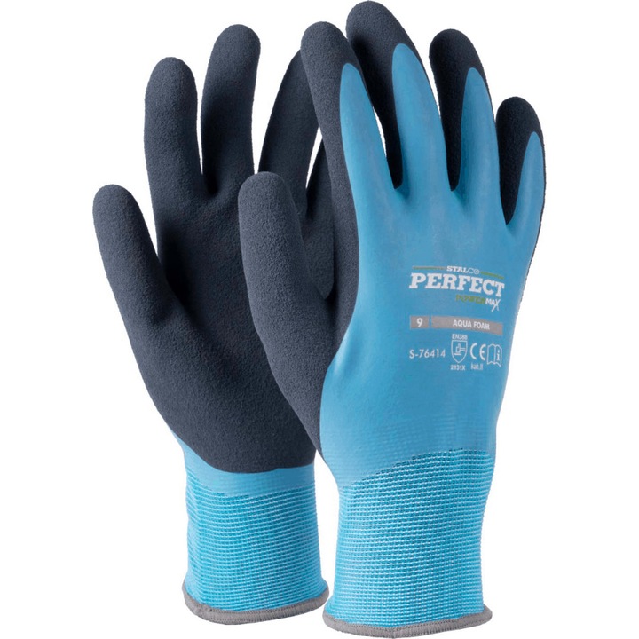 STALCO "AQUA FOAM" 10' Powermax nylon kesztyű, fekete/kék