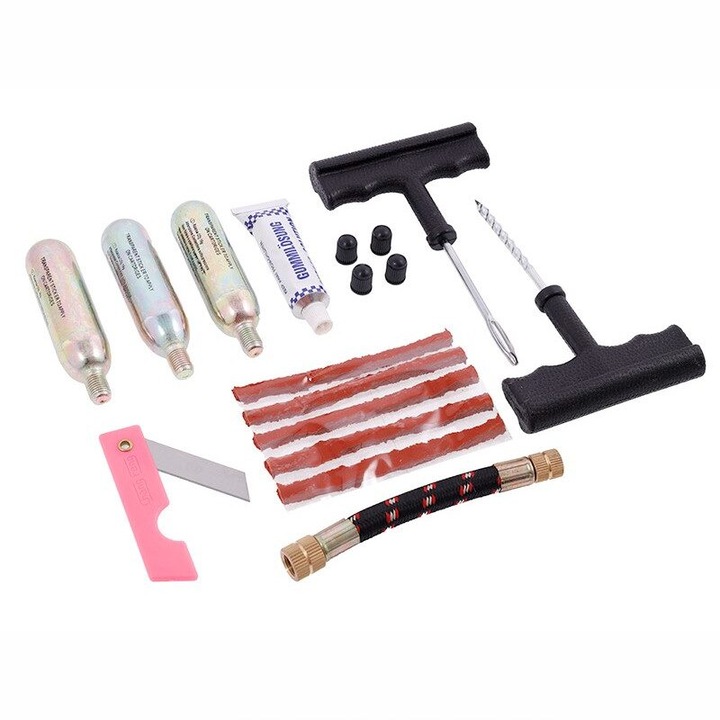 Kit reparatie cauciuc, cu snur si capsule CO2, pentru moto, atv, scooter, bicicleta 63472 Carmotion