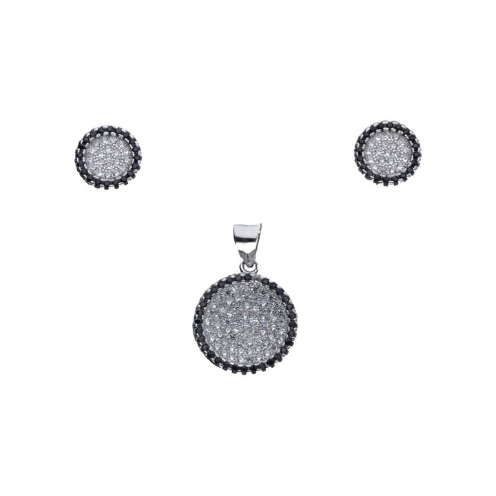 Set Silver Berry, Black Touch, cu zirconii albe si negre, 2 piese, pandantiv si cercei, din argint