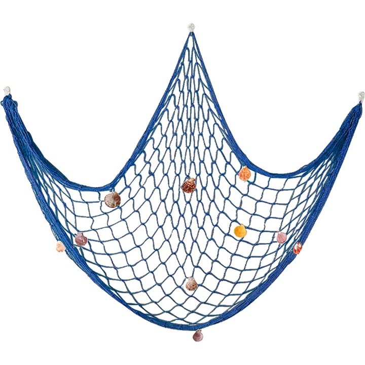 Естествена мрежа за риболов, декорирана с миди 100Х200см синя