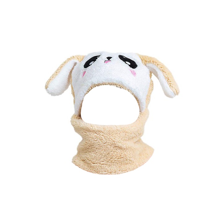 Caciula pentru copii, tip cagula, model iepuras vesel M2, EFAYN, Crem