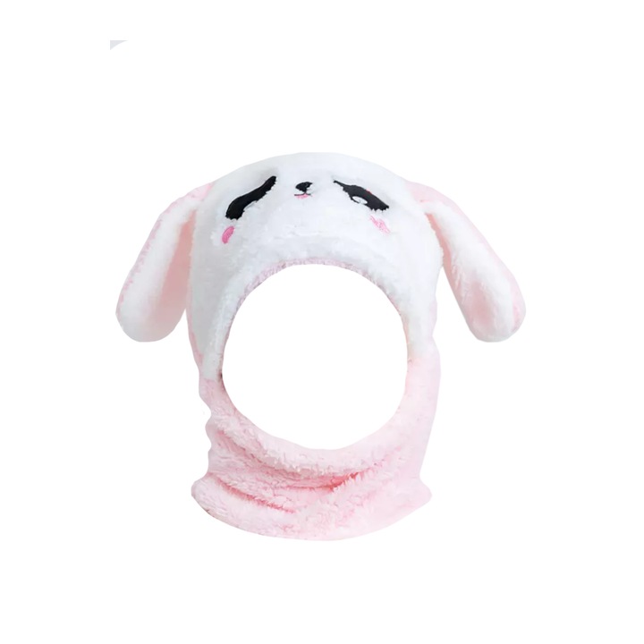 Caciula pentru copii, tip cagula, model iepuras vesel M2, EFAYN, Roz