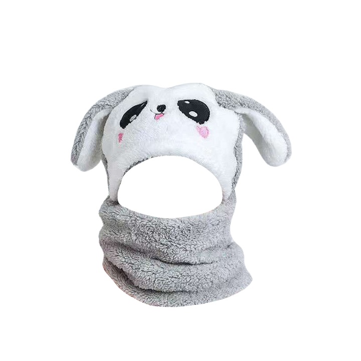 Caciula pentru copii, tip cagula, model iepuras vesel M2, EFAYN, Gri