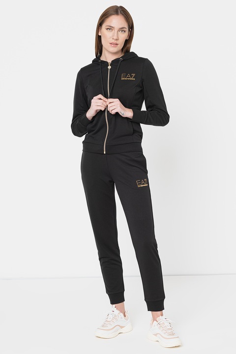 EA7, Trening cu gluga si logo, Auriu/Negru