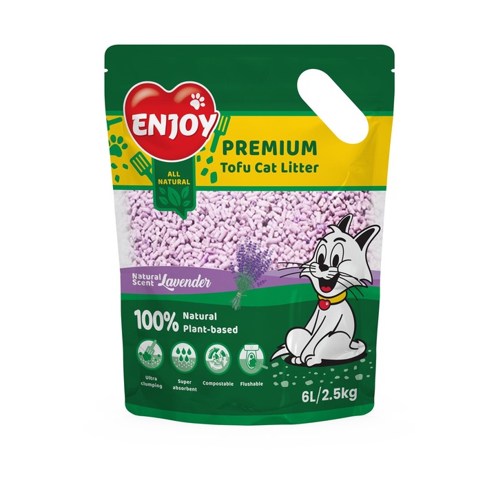 Asternut pentru litiera Enjoy Tofu cu lavanda 6L / 2.5 kg