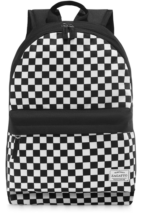 Rucsac de scoala, Zagatto®, ZG765, Compatibil laptop, Nylon/Poliester, 45x30x15 cm, Alb/Negru