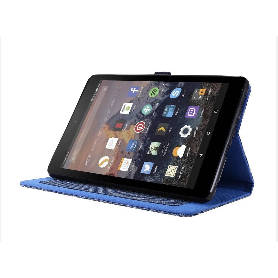 Husa Sigloo, pentru tableta Amazon, Kindle Fire HD 8 sau Fire HD 8 Plus (10th Gen, 2020 Release), full cover, de tip stand, model Blue Jeans Textile