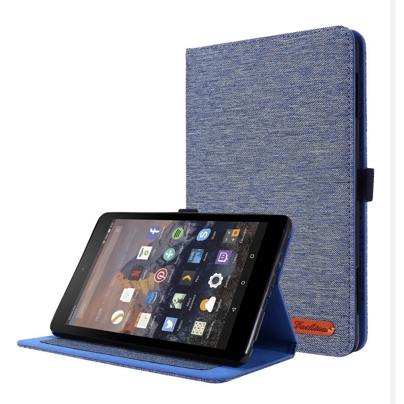Husa Sigloo, pentru tableta Amazon, Kindle Fire HD 8 sau Fire HD 8 Plus (10th Gen, 2020 Release), full cover, de tip stand, model Blue Jeans Textile