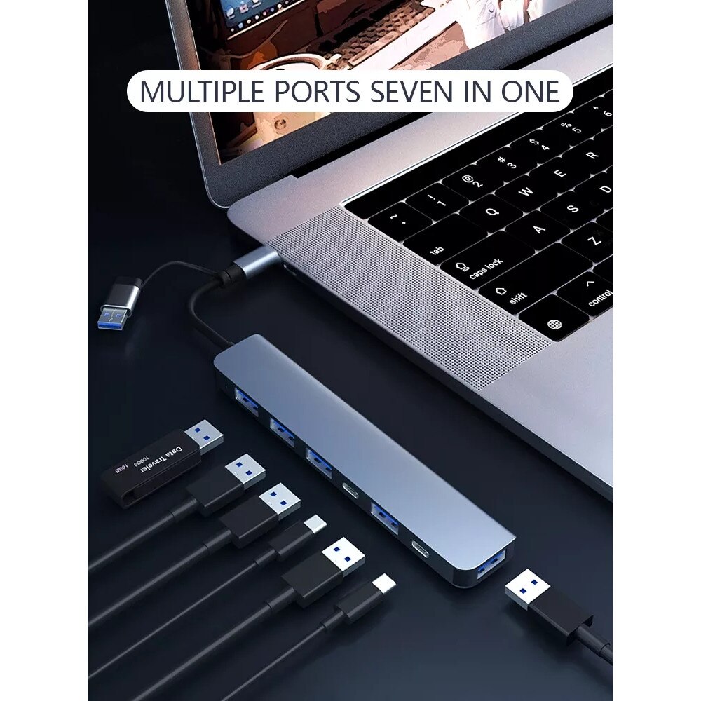 Хъб USB 8 в 1 Qeno USB 3.0./USB TYPE C, 4 USB 2.0 слота, 2 USB TYPE C ...