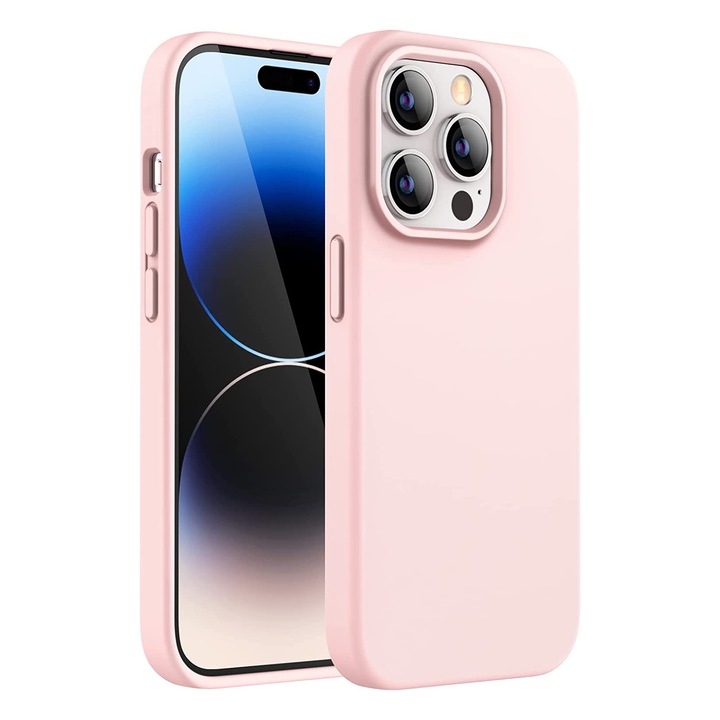 Husa PremiumCell Soft Silicone pentru iPhone 14 Pro Max, Roz, Ultra Slim, Silicon, Interior din microfibra