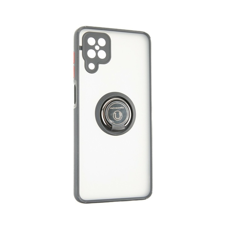 Capac Protectie Spate Colectia Soft Shape With Ring Compatibil Cu Samsung Galaxy A12 - Negru Rosu