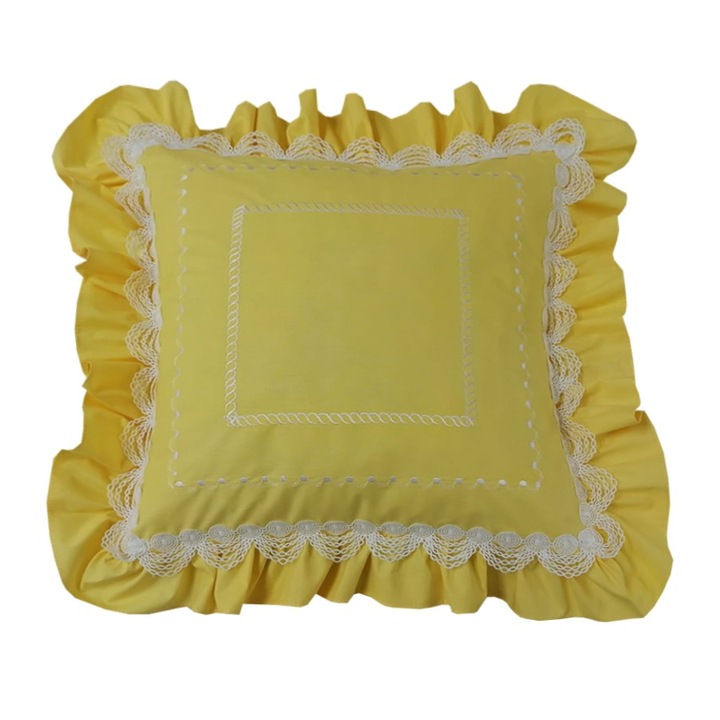 Set 2 Fete perna cu volane 40 x 40 cm, Casa Bucuriei, model Clasic Design, galben, bumbac 100%, doua fete