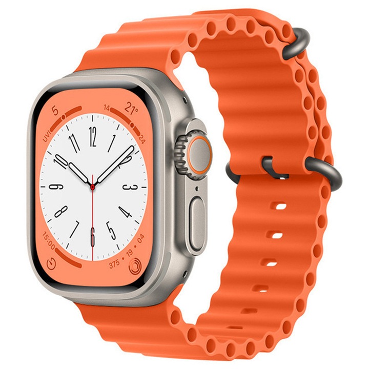 Curea de silicon compatibila cu Apple Watch 5 44 mm, Fonix Heat Dissipation, Design circular, Comfortabila, Durabila, Atasare slide-in / slide-out, Portocaliu
