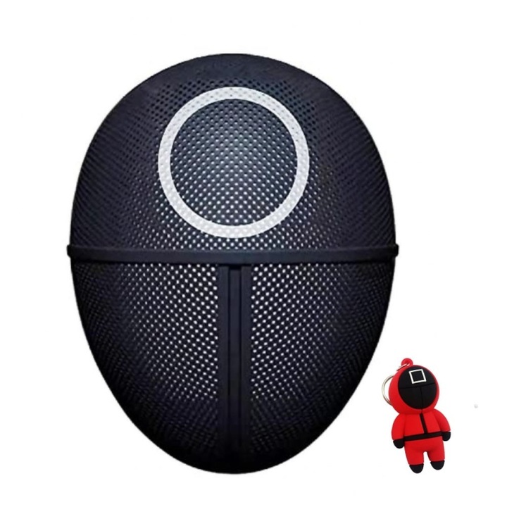 Маска Squid Game, кръгъл войник и ключодържател войник, червен ключодържател