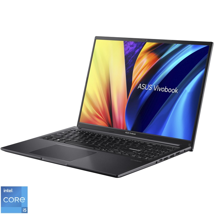 Laptop ASUS Vivobook 16 A1605ZA cu procesor Intel®Core™ i5-1235U pana la 4.40 GHz, 16", 3.2K, OLED, 16GB, 512GB M.2 SSD, Intel® Iris® Xe Graphics, No OS, Indie Black