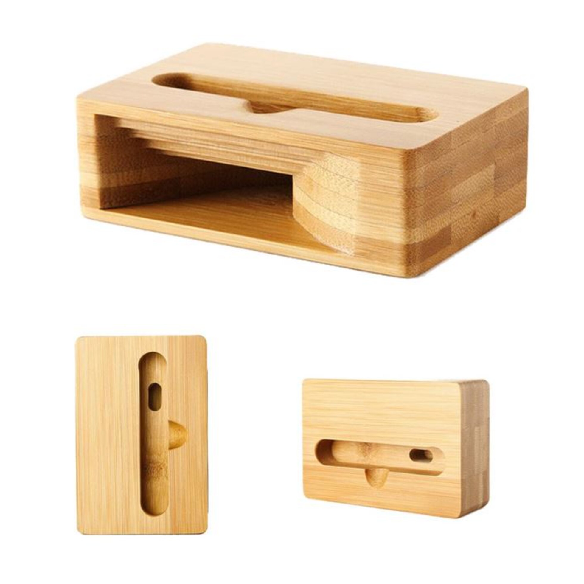 Поставка за телефон със слот за усилване на звука, бамбуков материал ...