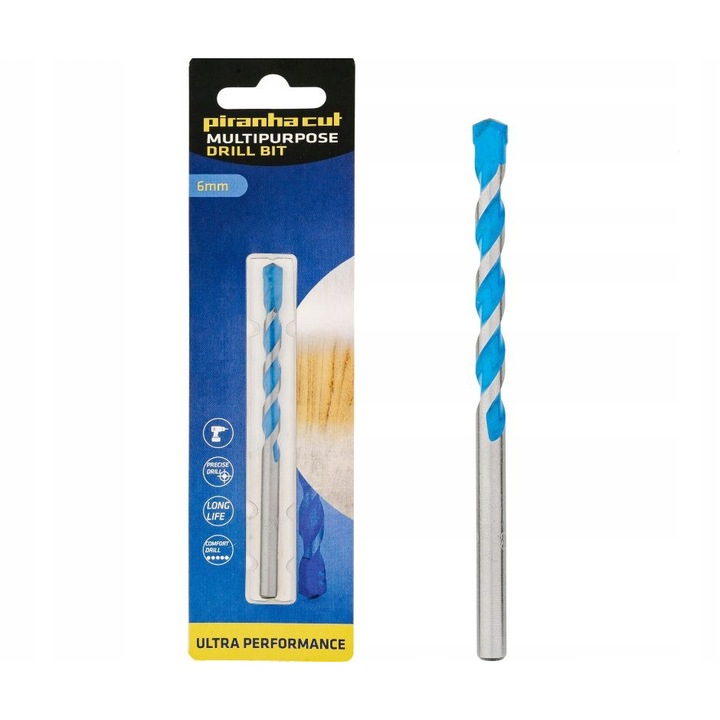 Burghiu universal, PiranhaCut, 6 mm, Albastru/Gri