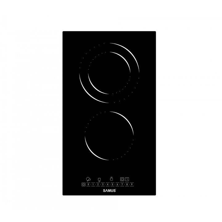 Beépített főzőlap Samus PSVE-32BG4, 2 főzőzóna, Vitrokerámia, Érintővezérlés, 9 lépés, Időzítő, Fekete