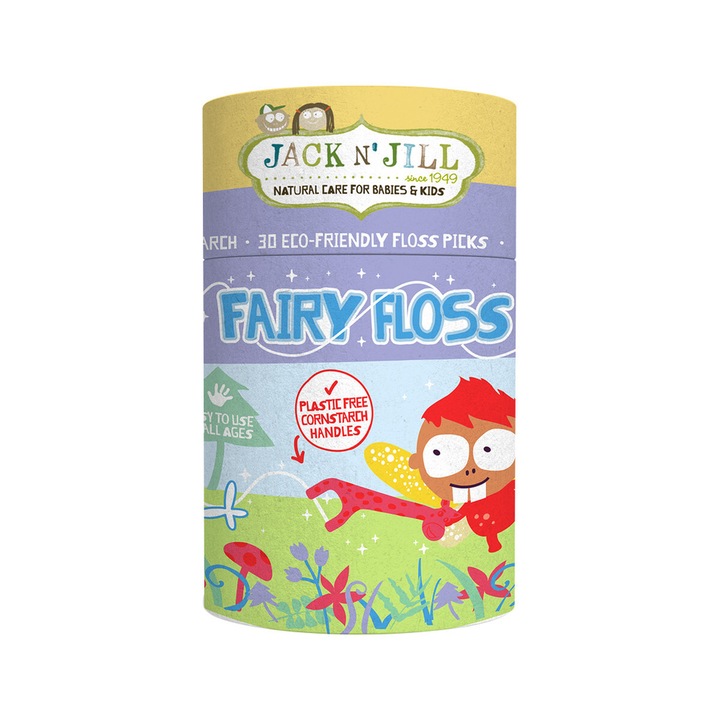 Ata dentara pentru copii cu scobitori biodegradabile, aroma Capsuni - Jack n' Jill