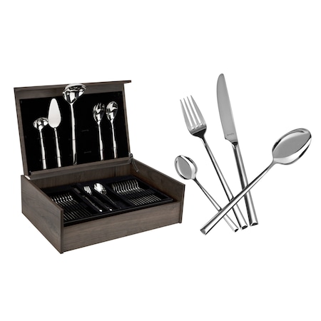 Set 77 tacamuri Metropol, Amefa, Inox, Cutie lemn, Argintiu