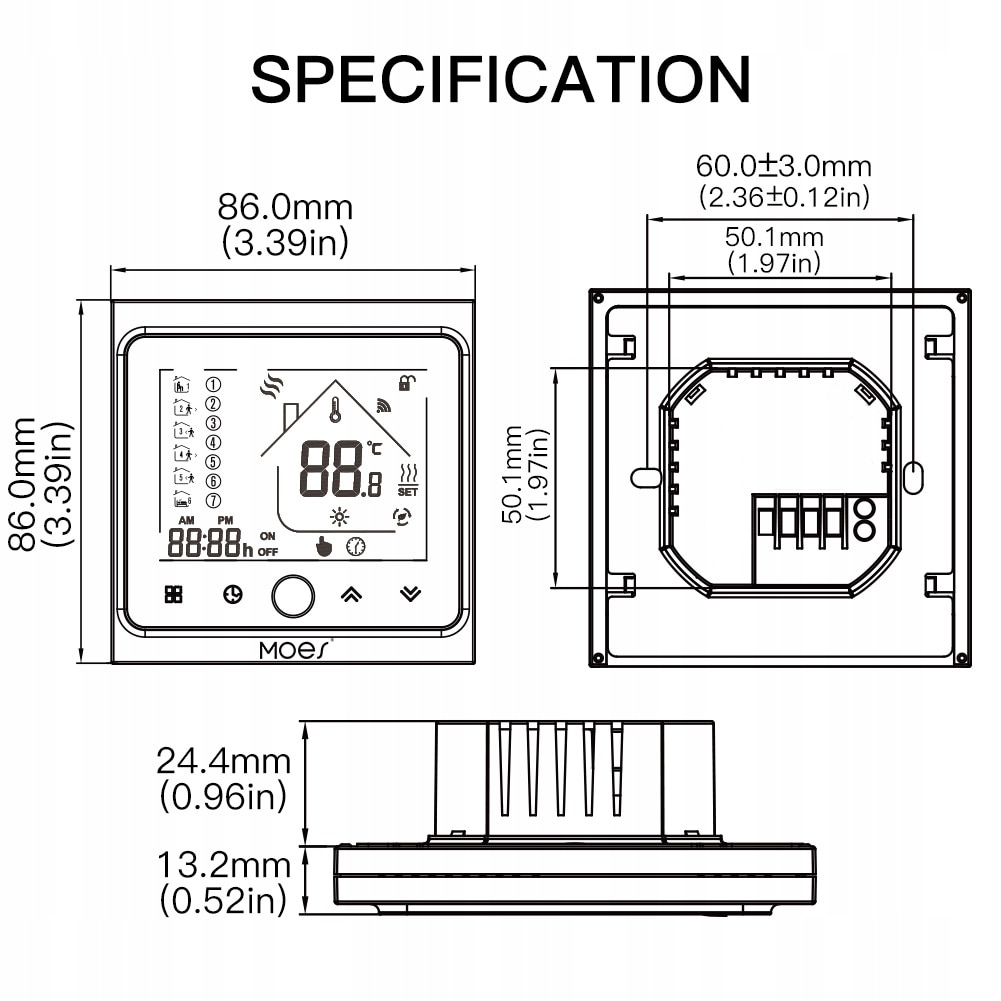 Смарт термостат MOES BHT-002 GB, Tuya ZigBee 16A, За електрическо ...