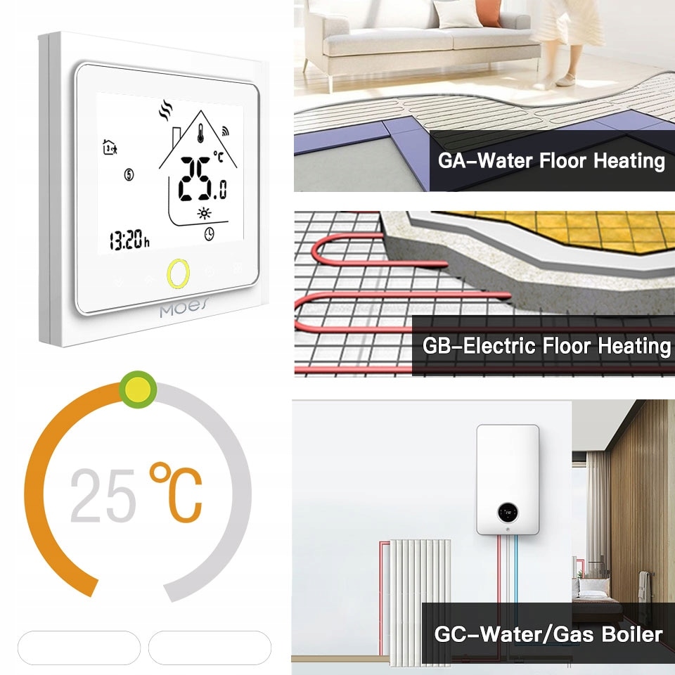 Смарт термостат MOES BHT-002 GB, Tuya ZigBee 16A, За електрическо ...