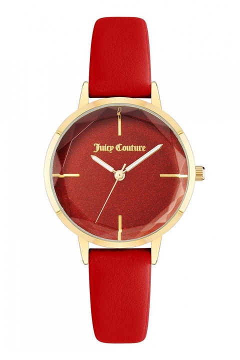 Juicy Couture, Аналогов часовник с каишка от еко кожа, Златист, Червен