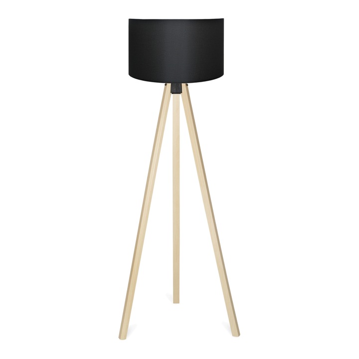 Lampa de podea, lux.pro, Newport, 140 cm, 1 x E27, 20 W, mdf, textil, lemn deschis, negru