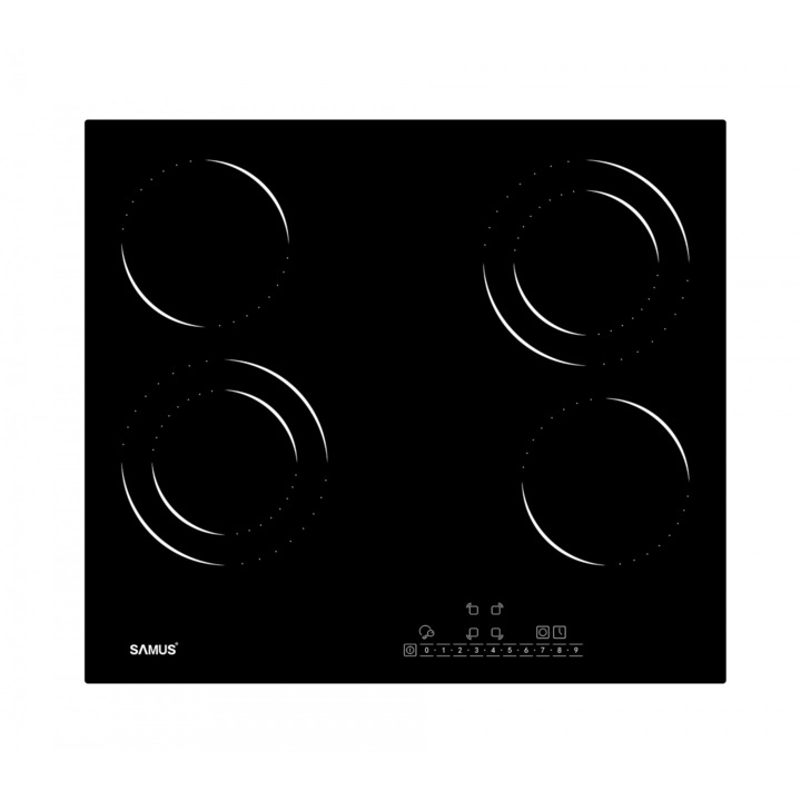 PSVE-64BG6 Стъклокерамичен плот за вграждане, 4 горелки, ширина 60 см, сензорно управление, настройки на мощността 9 стъпки, таймер, индикатор за остатъчна топлина, черен