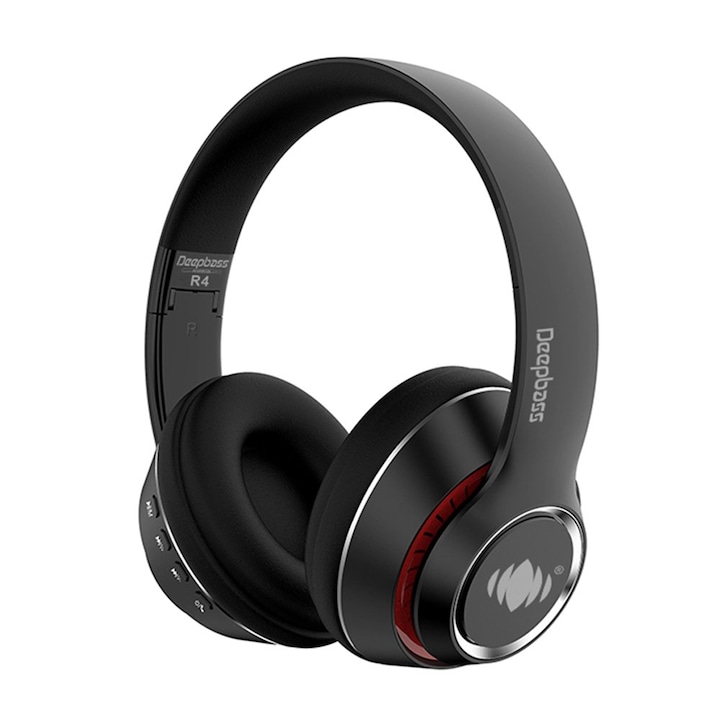 DeepBass R4 vezeték nélküli fejhallgató, Bluetooth, On-Ear, fekete