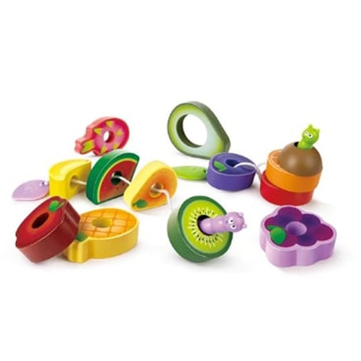 Set de insirare din lemn, Hape, Sarbatoare cu fructe Omida, 15 piese